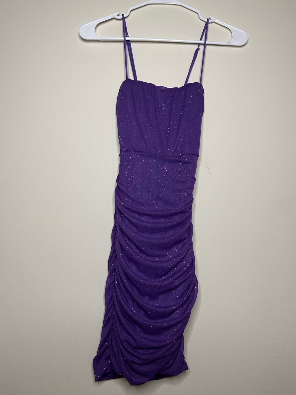 Lucy in the Sky Purple Sparkle Ruched Mini Dress